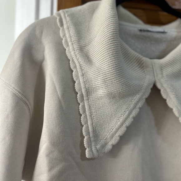 Zara cropped beige knit peter pan collar sweatshirt size small - Picture 4 of 6